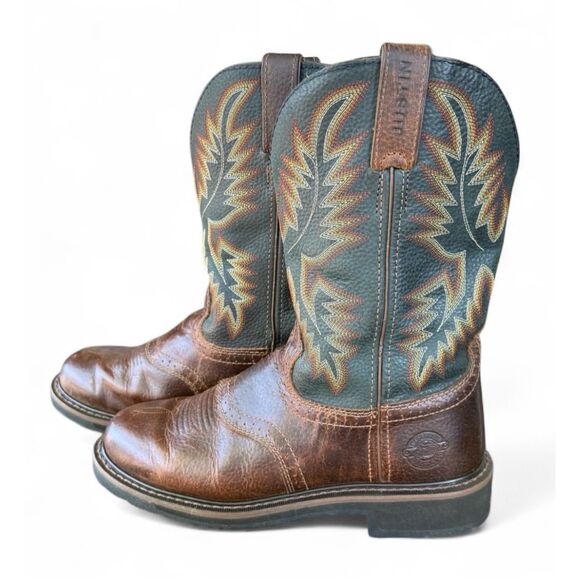 Justin Stampede Boots Work Mens 9.5 Brown Black WK4665 Leather Western Cowboy - Picture 3 of 16